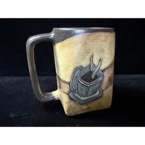 Mara Mexico Studio Pottery Square Stoneware Coffee Mug Hand Painted Etched Beans
